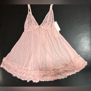 Daisy Fuentes L Sheer Pink Babydoll Chemise 2 Piece Set